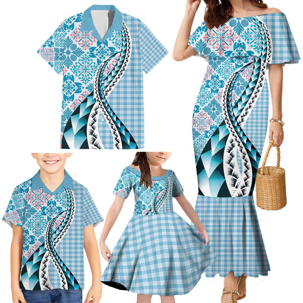 Aloha Vintage Palaka Floral Hawaiian Quilt Family Matching Mermaid Dress and Hawaiian Shirt Uliuli Motif LT9 - Polynesian Pride