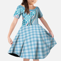 Aloha Vintage Palaka Floral Hawaiian Quilt Family Matching Short Sleeve Bodycon Dress and Hawaiian Shirt Uliuli Motif LT9 Daughter's Dress Blue - Polynesian Pride