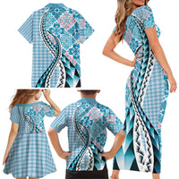 Aloha Vintage Palaka Floral Hawaiian Quilt Family Matching Short Sleeve Bodycon Dress and Hawaiian Shirt Uliuli Motif LT9 - Polynesian Pride