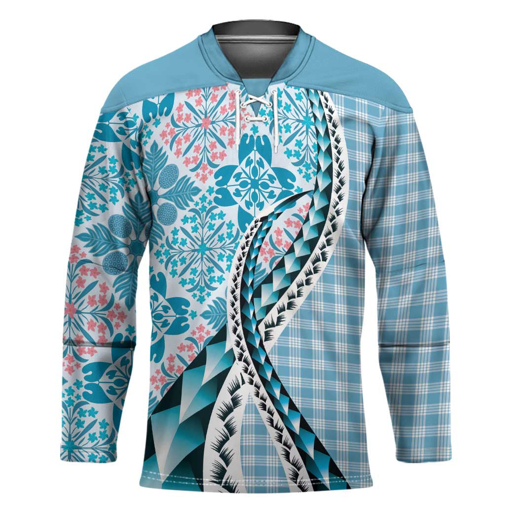 Aloha Vintage Palaka Floral Hawaiian Quilt Hockey Jersey Uliuli Motif - Polynesian Pride