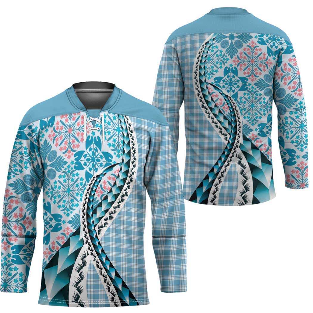 Aloha Vintage Palaka Floral Hawaiian Quilt Hockey Jersey Uliuli Motif - Polynesian Pride