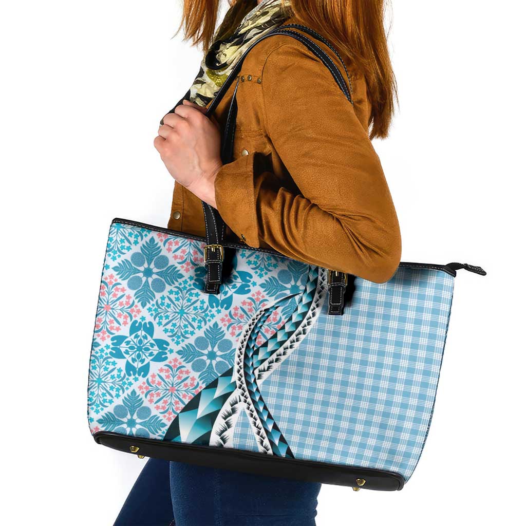 Aloha Vintage Palaka Floral Hawaiian Quilt Leather Tote Bag Uliuli Motif - Polynesian Pride