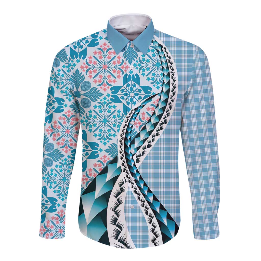 Aloha Vintage Palaka Floral Hawaiian Quilt Long Sleeve Button Shirt Uliuli Motif - Polynesian Pride