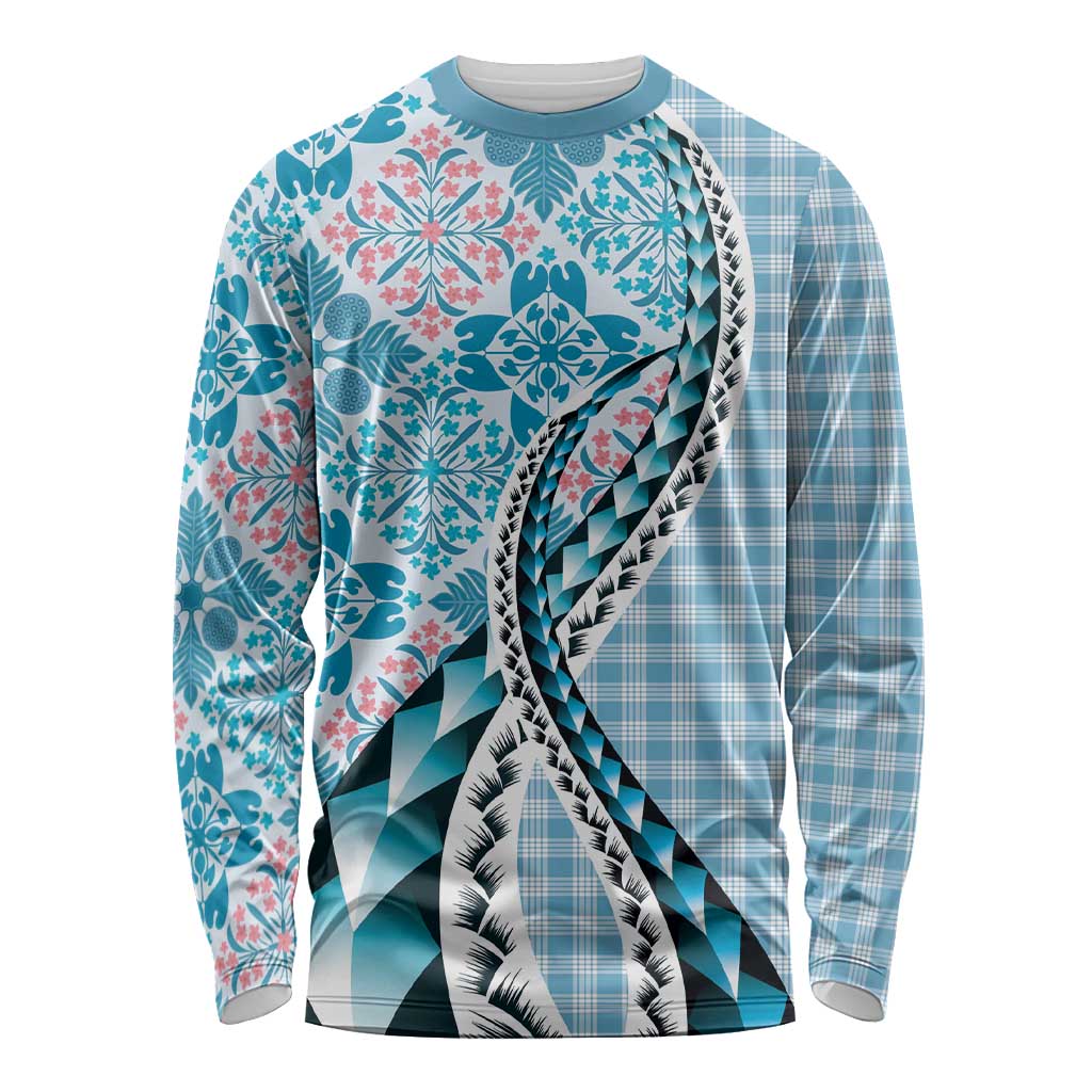 Aloha Vintage Palaka Floral Hawaiian Quilt Long Sleeve Shirt Uliuli Motif - Polynesian Pride