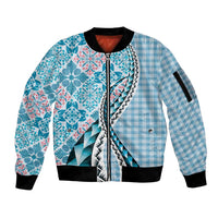 Aloha Vintage Palaka Floral Hawaiian Quilt Sleeve Zip Bomber Jacket Uliuli Motif - Polynesian Pride