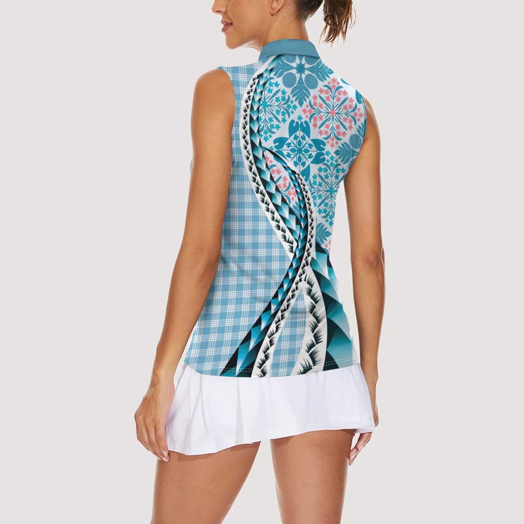 Aloha Vintage Palaka Floral Hawaiian Quilt Women Sleeveless Polo Shirt Uliuli Motif - Polynesian Pride