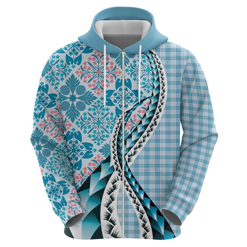 Aloha Vintage Palaka Floral Hawaiian Quilt Zip Hoodie Uliuli Motif - Polynesian Pride