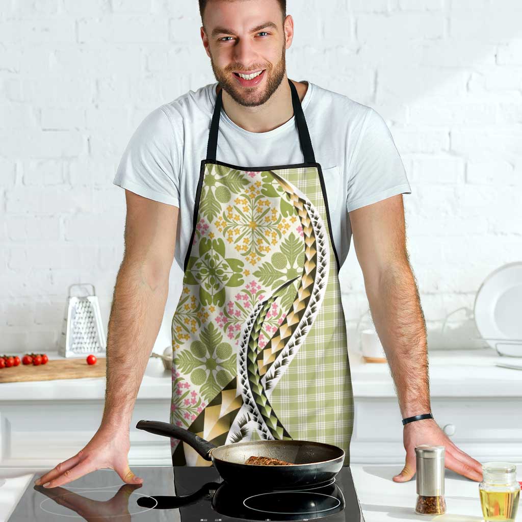 Aloha Vintage Palaka Floral Hawaiian Quilt Apron Omaomao Motif - Polynesian Pride