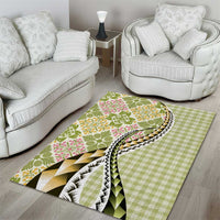 Aloha Vintage Palaka Floral Hawaiian Quilt Area Rug Omaomao Motif - Polynesian Pride