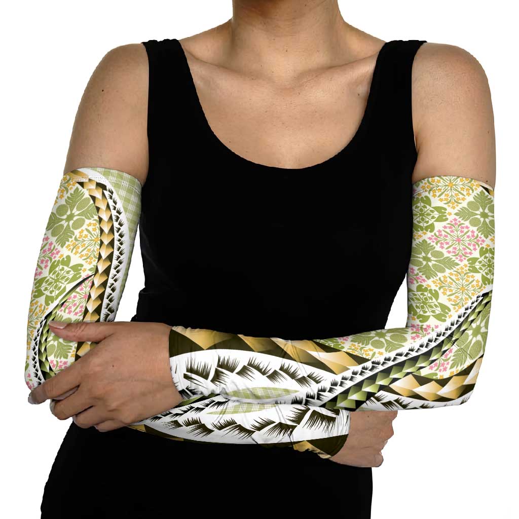 Aloha Vintage Palaka Floral Hawaiian Quilt Arm Sleeves Omaomao Motif - Polynesian Pride