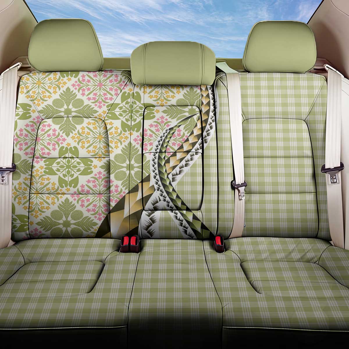 Aloha Vintage Palaka Floral Hawaiian Quilt Back Car Seat Cover Omaomao Motif - Polynesian Pride