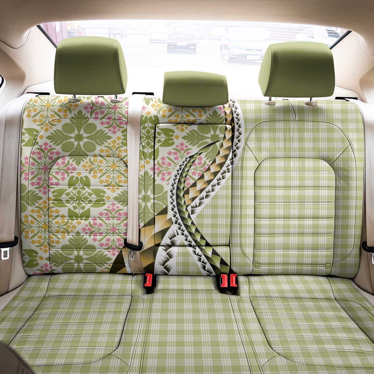 Aloha Vintage Palaka Floral Hawaiian Quilt Back Car Seat Cover Omaomao Motif - Polynesian Pride