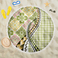 Aloha Vintage Palaka Floral Hawaiian Quilt Beach Blanket Omaomao Motif - Polynesian Pride