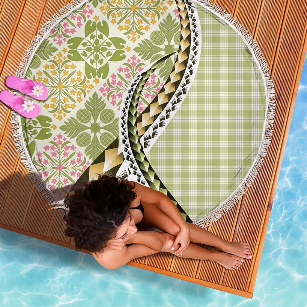 Aloha Vintage Palaka Floral Hawaiian Quilt Beach Blanket Omaomao Motif - Polynesian Pride