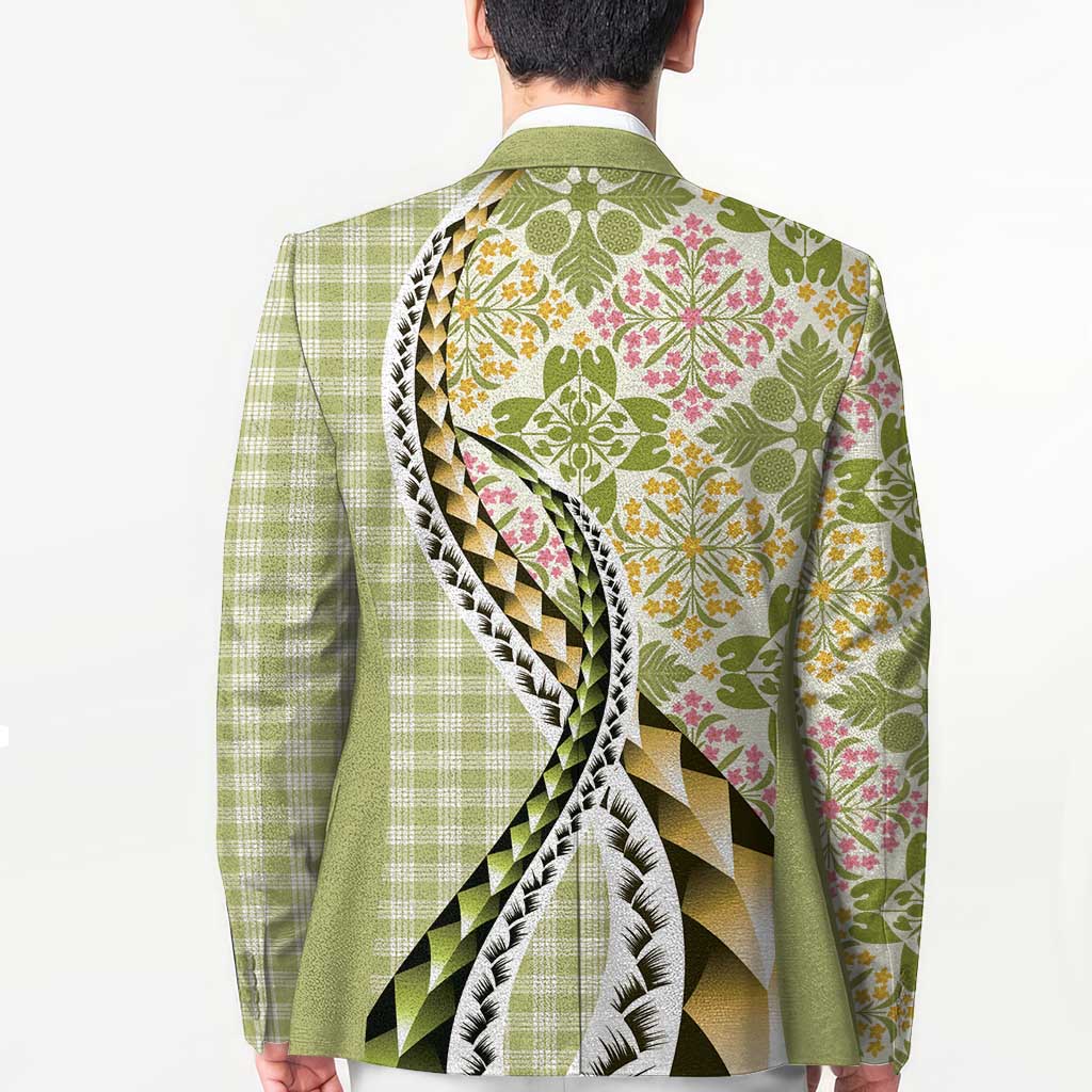 Aloha Vintage Palaka Floral Hawaiian Quilt Blazer Omaomao Motif - Polynesian Pride
