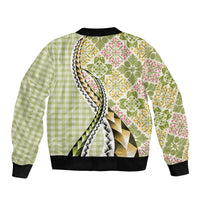 Aloha Vintage Palaka Floral Hawaiian Quilt Bomber Jacket Omaomao Motif - Polynesian Pride