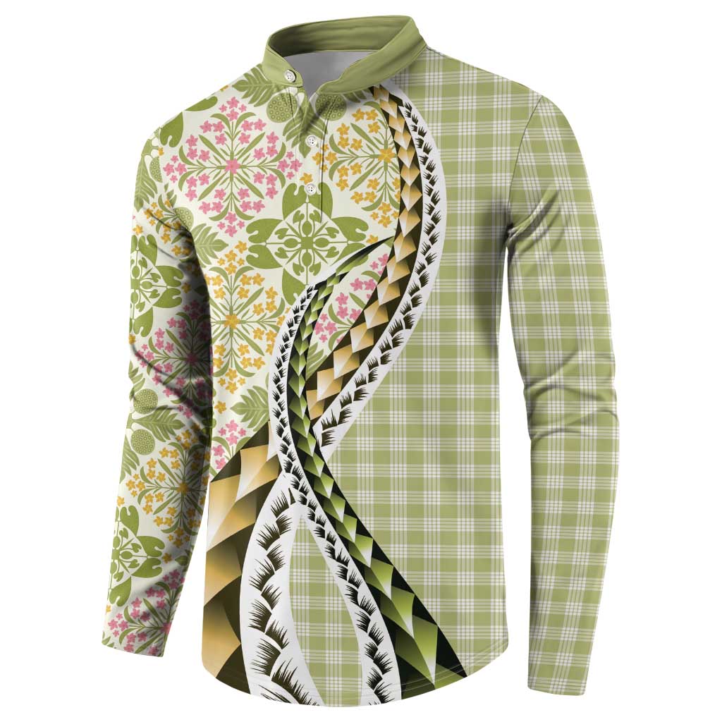 Aloha Vintage Palaka Floral Hawaiian Quilt Button Sweatshirt Omaomao Motif - Polynesian Pride