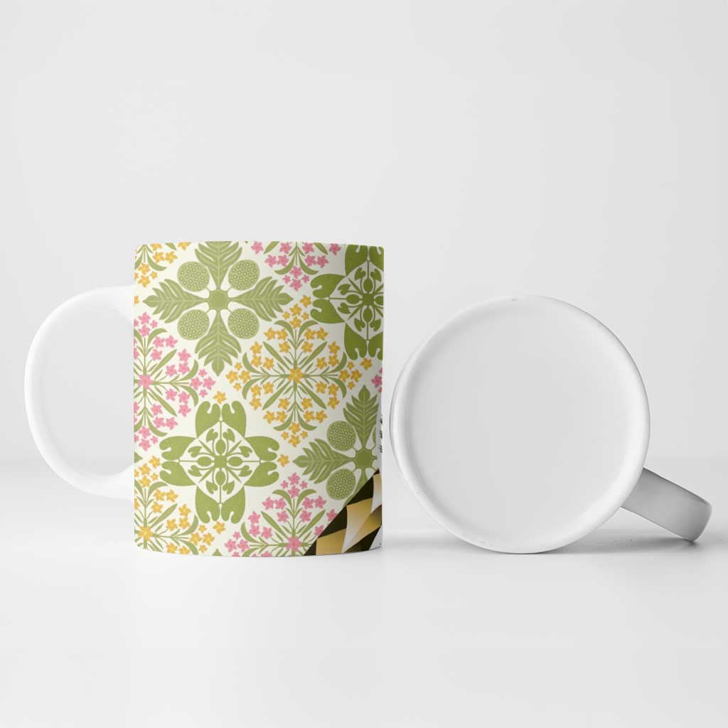 Aloha Vintage Palaka Floral Hawaiian Quilt Ceramic Mug Omaomao Motif - Polynesian Pride