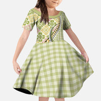 Aloha Vintage Palaka Floral Hawaiian Quilt Family Matching Long Sleeve Bodycon Dress and Hawaiian Shirt Omaomao Motif LT9 Daughter's Dress Lime - Polynesian Pride