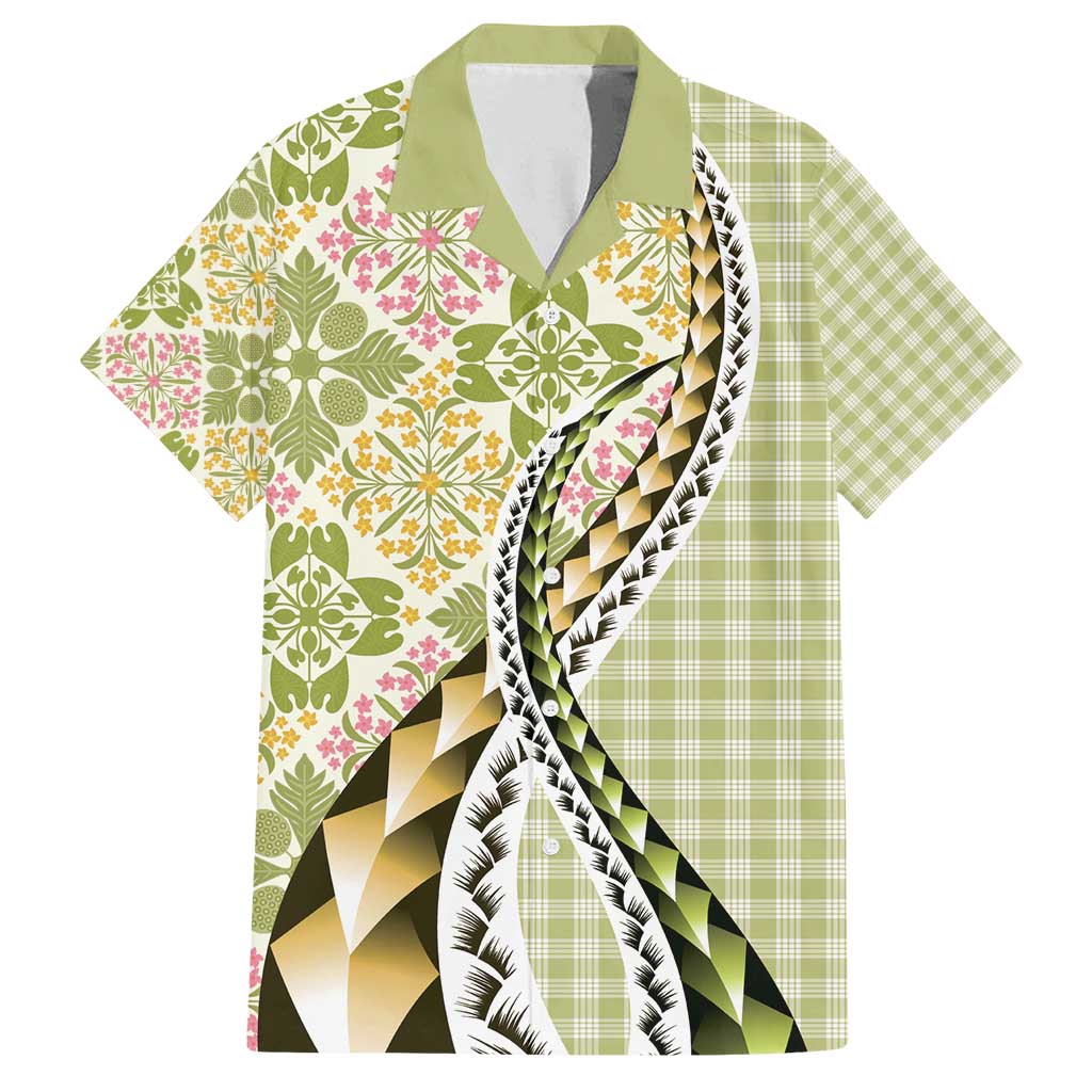 Aloha Vintage Palaka Floral Hawaiian Quilt Family Matching Long Sleeve Bodycon Dress and Hawaiian Shirt Omaomao Motif LT9 Dad's Shirt - Short Sleeve Lime - Polynesian Pride