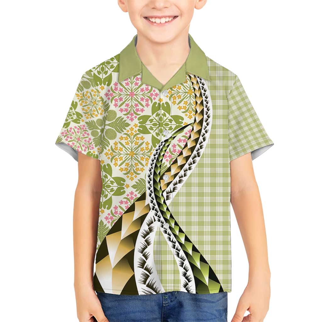Aloha Vintage Palaka Floral Hawaiian Quilt Family Matching Long Sleeve Bodycon Dress and Hawaiian Shirt Omaomao Motif LT9 Son's Shirt Lime - Polynesian Pride