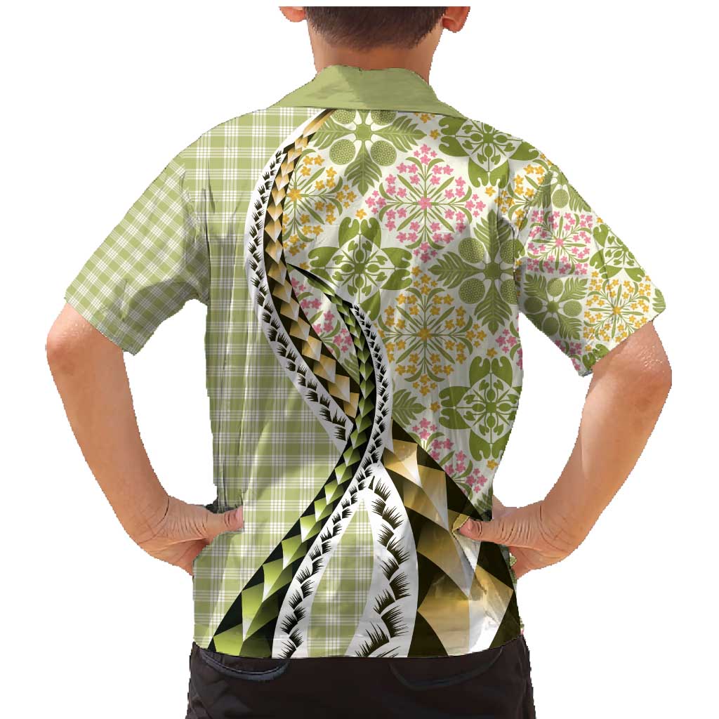 Aloha Vintage Palaka Floral Hawaiian Quilt Family Matching Mermaid Dress and Hawaiian Shirt Omaomao Motif LT9 - Polynesian Pride