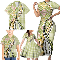 Aloha Vintage Palaka Floral Hawaiian Quilt Family Matching Short Sleeve Bodycon Dress and Hawaiian Shirt Omaomao Motif LT9 - Polynesian Pride