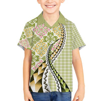 Aloha Vintage Palaka Floral Hawaiian Quilt Family Matching Summer Maxi Dress and Hawaiian Shirt Omaomao Motif - Polynesian Pride