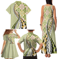 Aloha Vintage Palaka Floral Hawaiian Quilt Family Matching Tank Maxi Dress and Hawaiian Shirt Omaomao Motif - Polynesian Pride