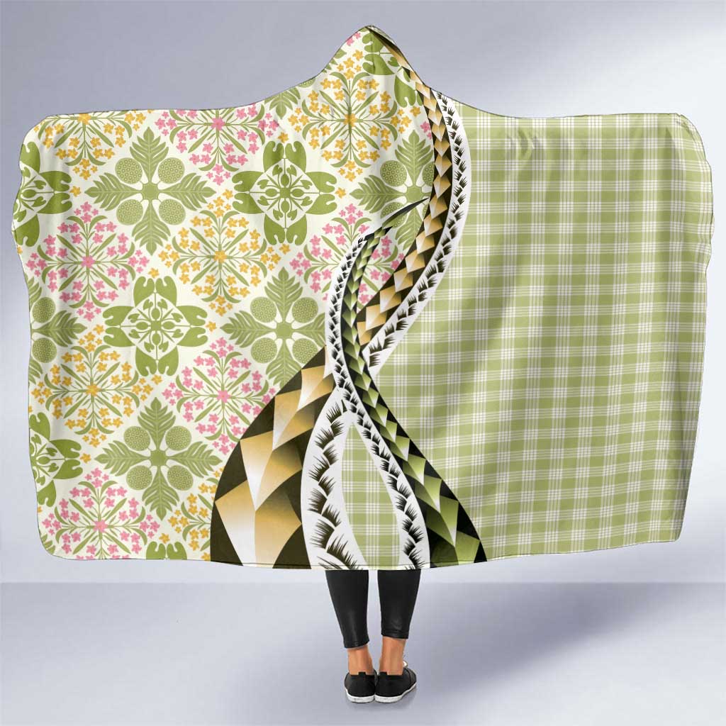 Aloha Vintage Palaka Floral Hawaiian Quilt Hooded Blanket Omaomao Motif - Polynesian Pride