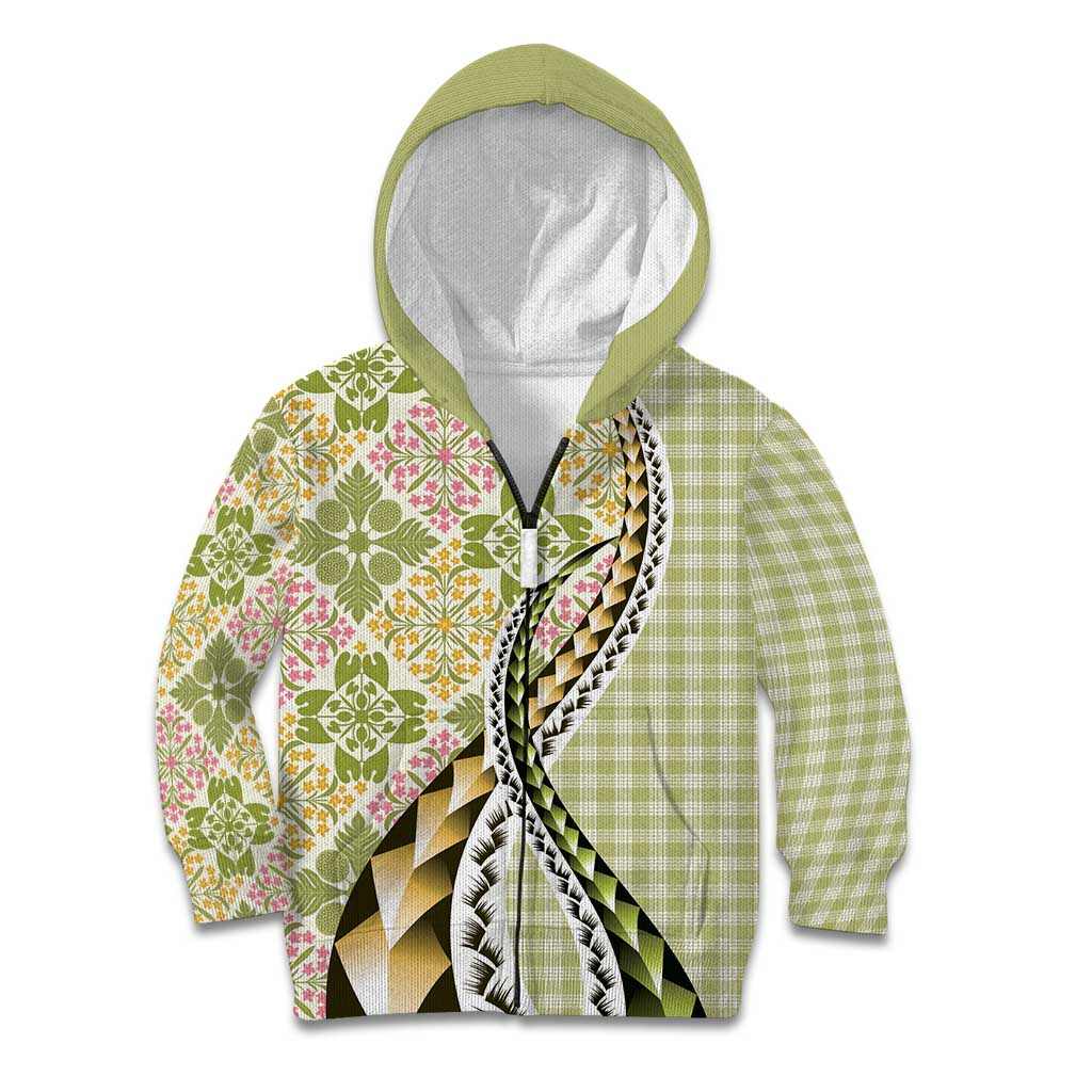 Aloha Vintage Palaka Floral Hawaiian Quilt Kid Hoodie Omaomao Motif - Polynesian Pride