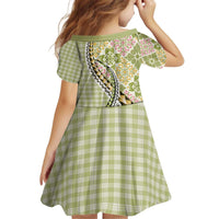 Aloha Vintage Palaka Floral Hawaiian Quilt Kid Short Sleeve Dress Omaomao Motif LT9 - Polynesian Pride