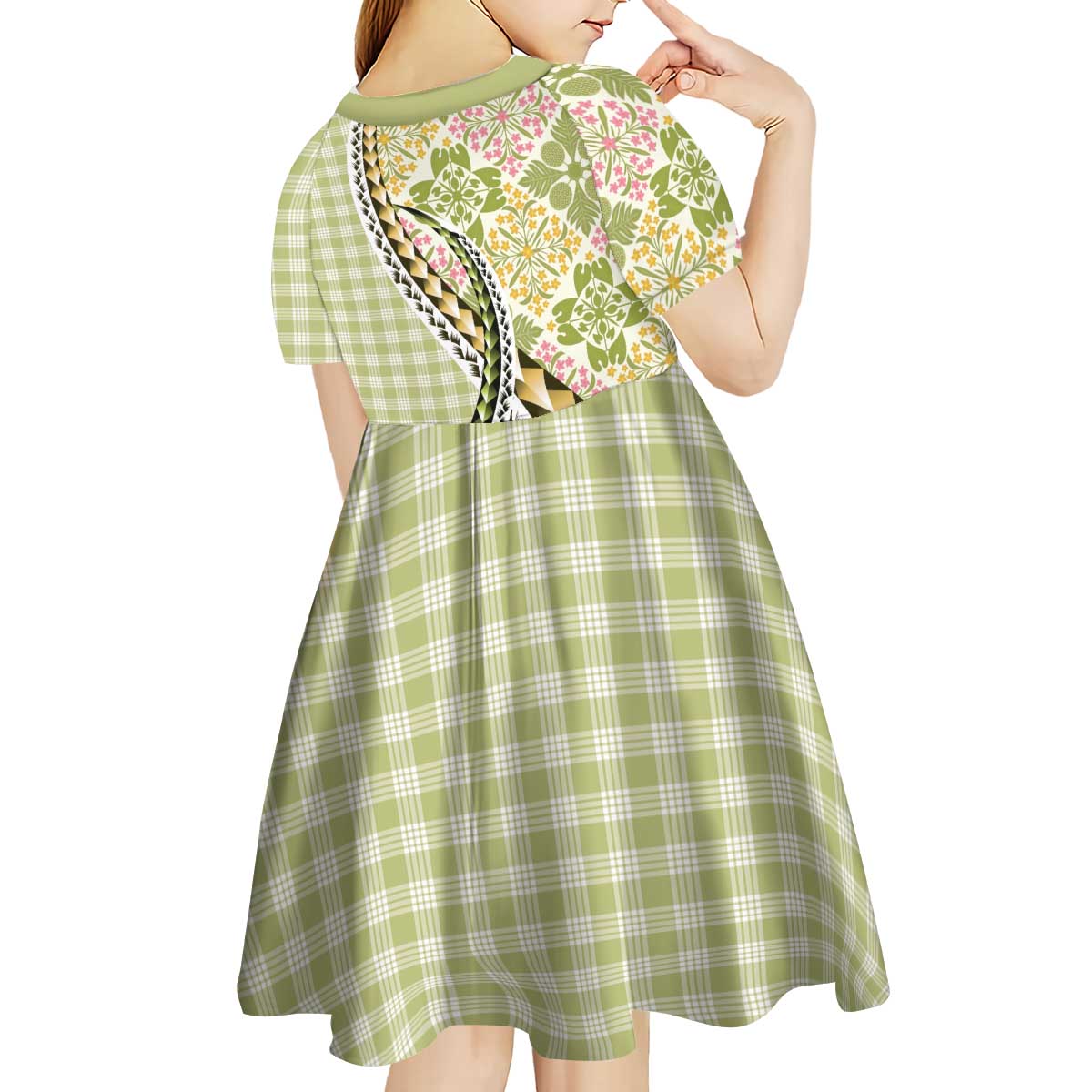 Aloha Vintage Palaka Floral Hawaiian Quilt Kid Short Sleeve Dress Omaomao Motif LT9 - Polynesian Pride