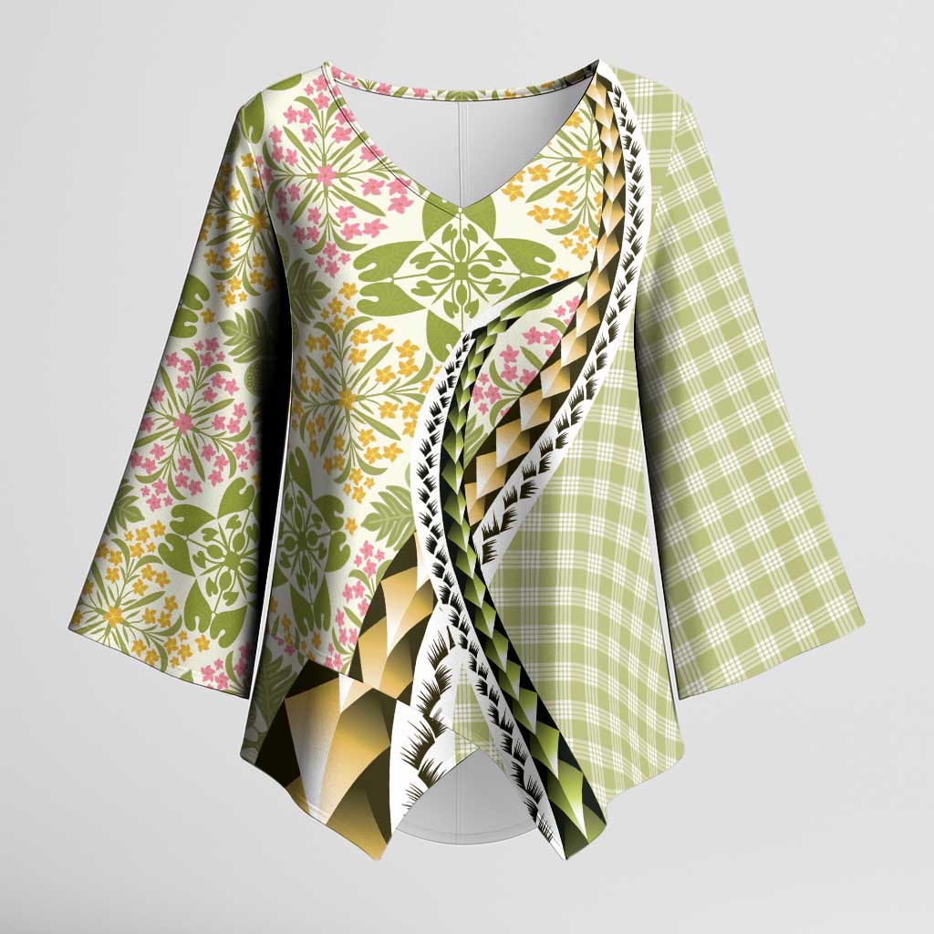 Aloha Vintage Palaka Floral Hawaiian Quilt Kimono Sleeve Blouse Omaomao Motif - Polynesian Pride