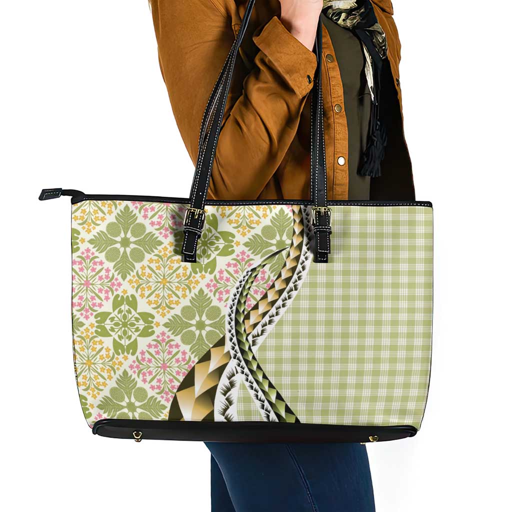 Aloha Vintage Palaka Floral Hawaiian Quilt Leather Tote Bag Omaomao Motif - Polynesian Pride
