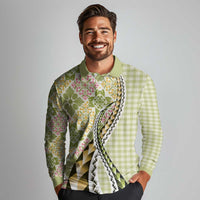 Aloha Vintage Palaka Floral Hawaiian Quilt Long Sleeve Polo Shirt Omaomao Motif - Polynesian Pride