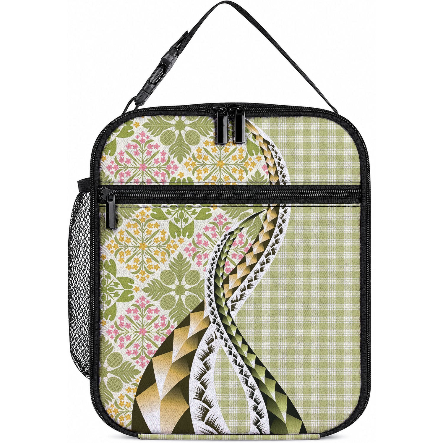 Aloha Vintage Palaka Floral Hawaiian Quilt Lunch Bag Omaomao Motif LT9 10.2 × 8.3 × 4.3 inch Lime - Polynesian Pride