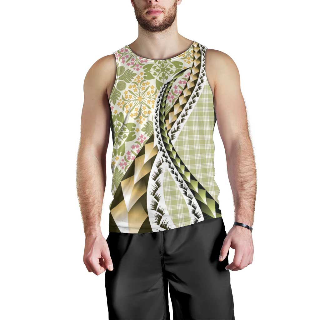 Aloha Vintage Palaka Floral Hawaiian Quilt Men Tank Top Omaomao Motif - Polynesian Pride