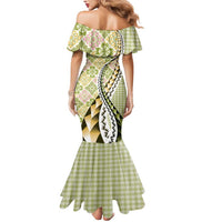 Aloha Vintage Palaka Floral Hawaiian Quilt Mermaid Dress Omaomao Motif LT9 - Polynesian Pride