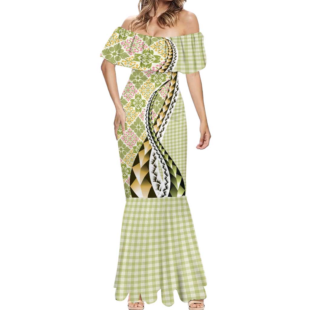 Aloha Vintage Palaka Floral Hawaiian Quilt Mermaid Dress Omaomao Motif LT9 - Polynesian Pride