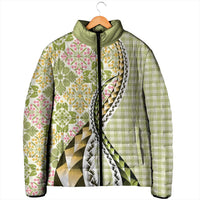 Aloha Vintage Palaka Floral Hawaiian Quilt Padded Jacket Omaomao Motif - Polynesian Pride