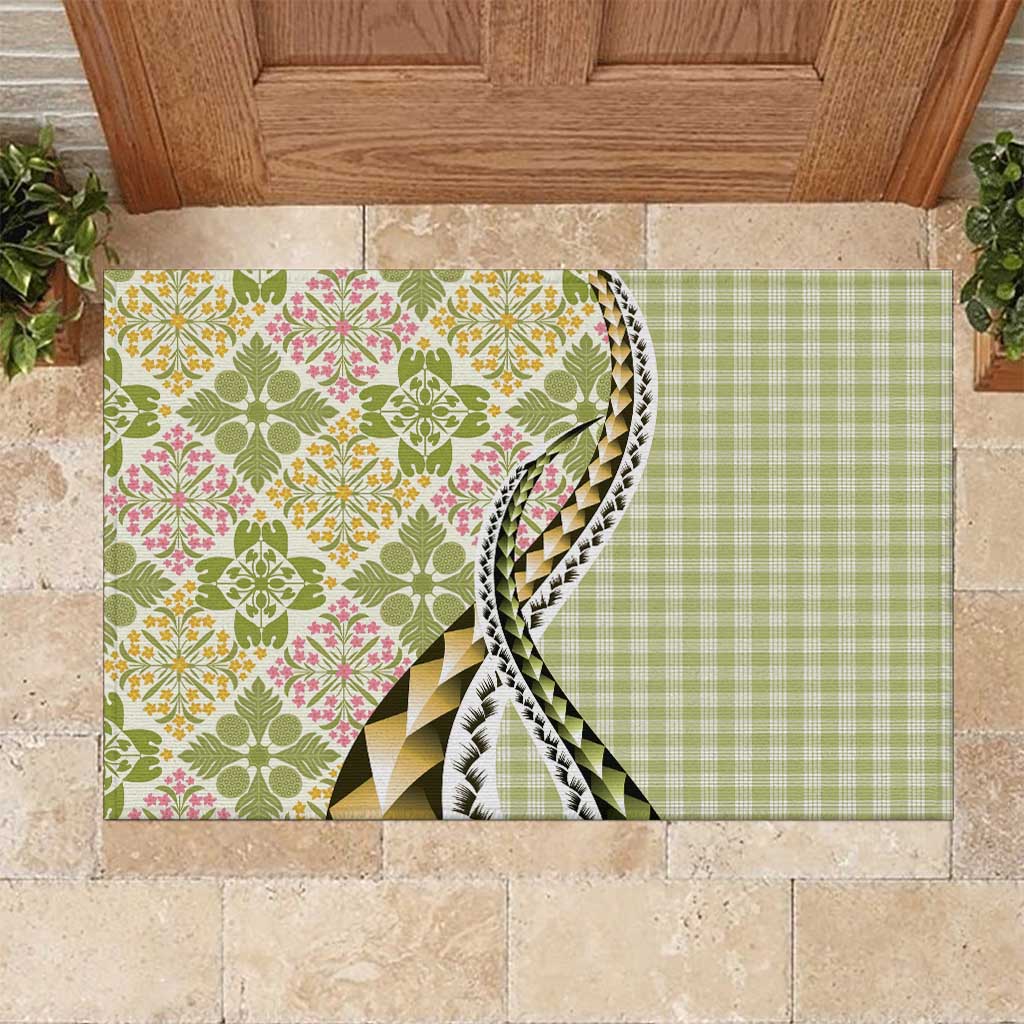 Aloha Vintage Palaka Floral Hawaiian Quilt Rubber Doormat Omaomao Motif - Polynesian Pride