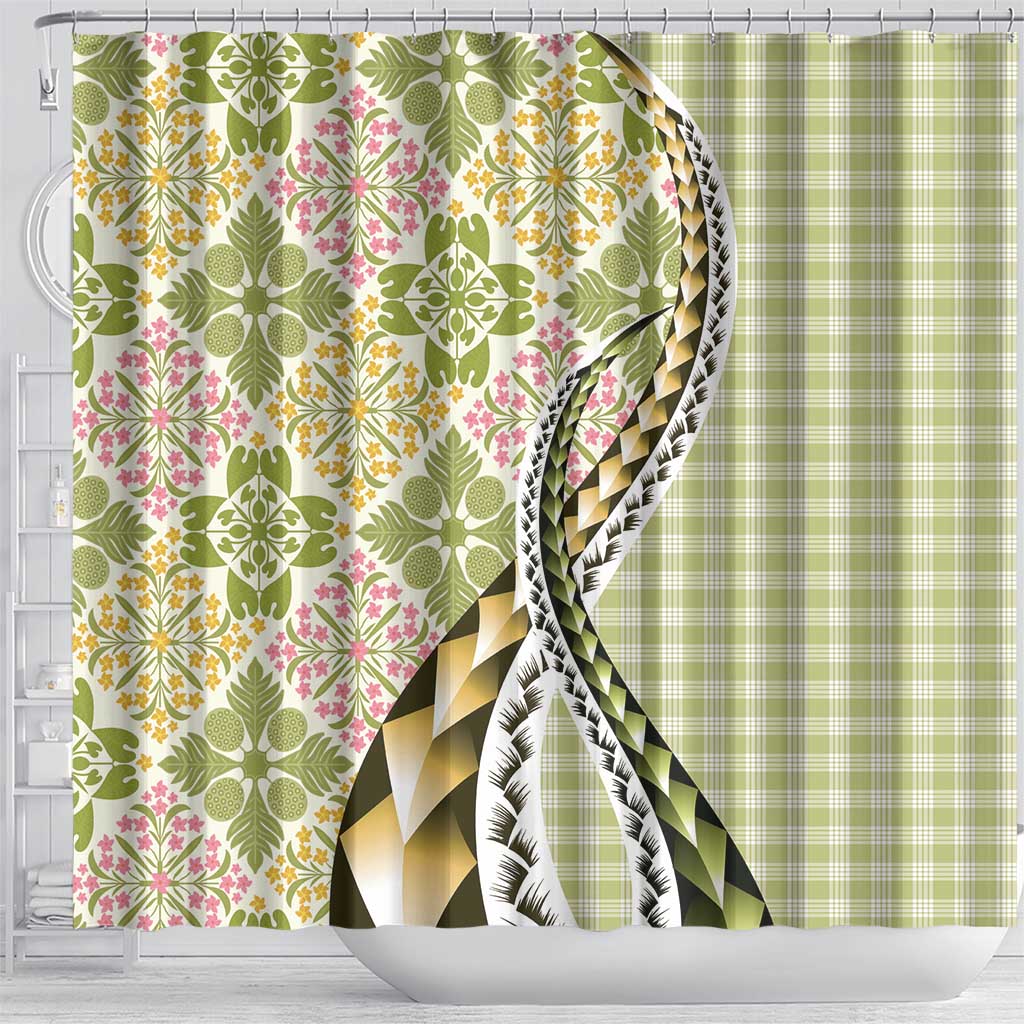 Aloha Vintage Palaka Floral Hawaiian Quilt Shower Curtain Omaomao Motif - Polynesian Pride