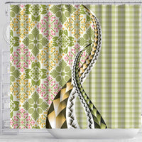 Aloha Vintage Palaka Floral Hawaiian Quilt Shower Curtain Omaomao Motif - Polynesian Pride