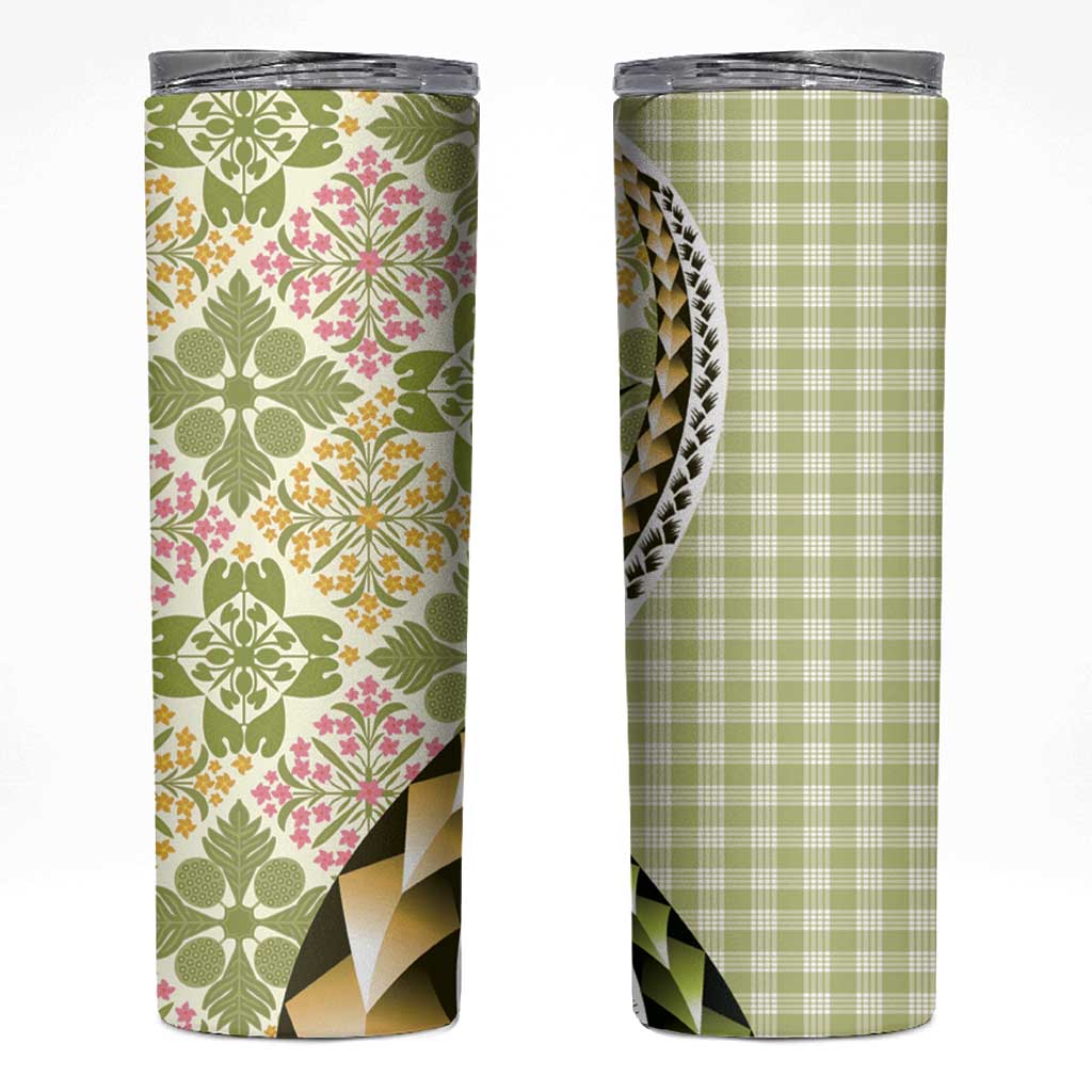 Aloha Vintage Palaka Floral Hawaiian Quilt Skinny Tumbler Omaomao Motif - Polynesian Pride