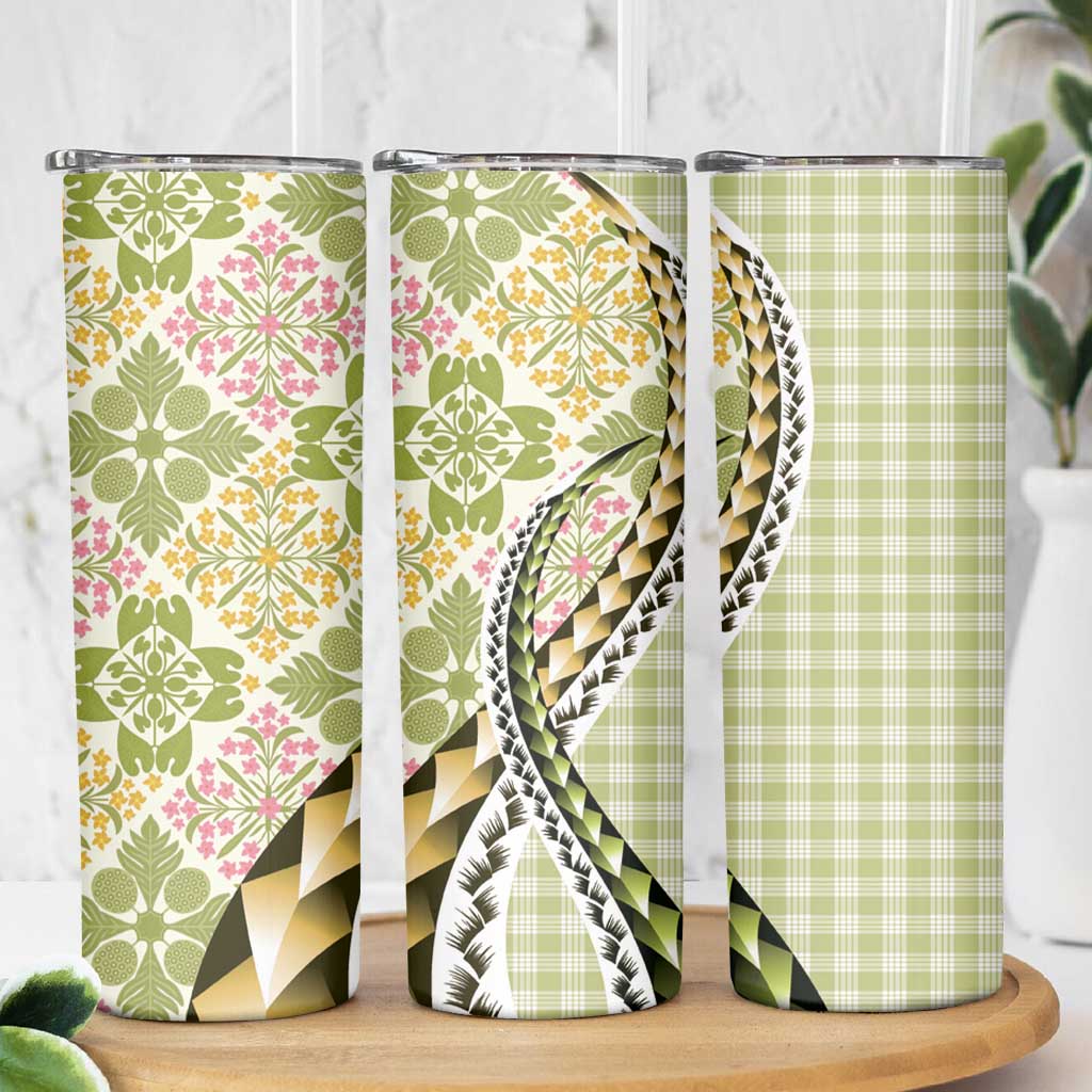 Aloha Vintage Palaka Floral Hawaiian Quilt Skinny Tumbler Omaomao Motif - Polynesian Pride