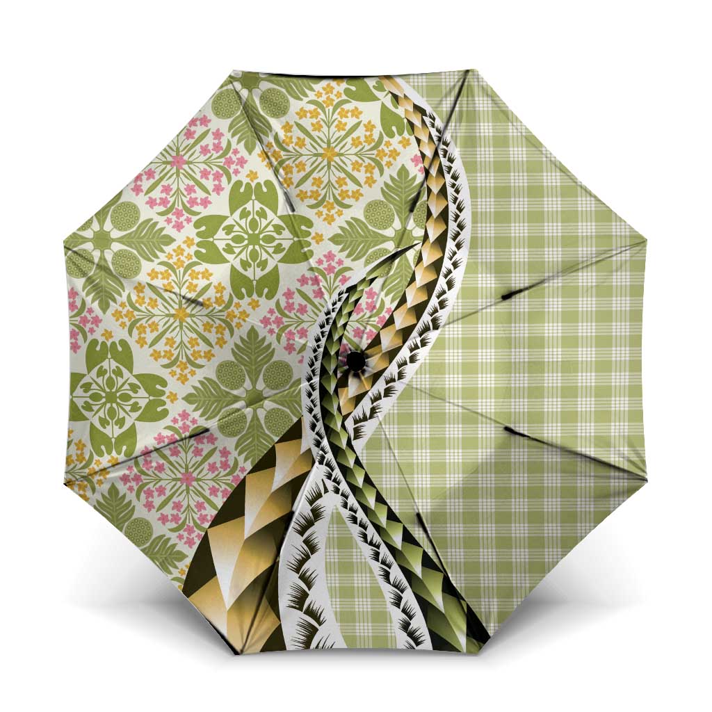 Aloha Vintage Palaka Floral Hawaiian Quilt Umbrella Omaomao Motif - Polynesian Pride