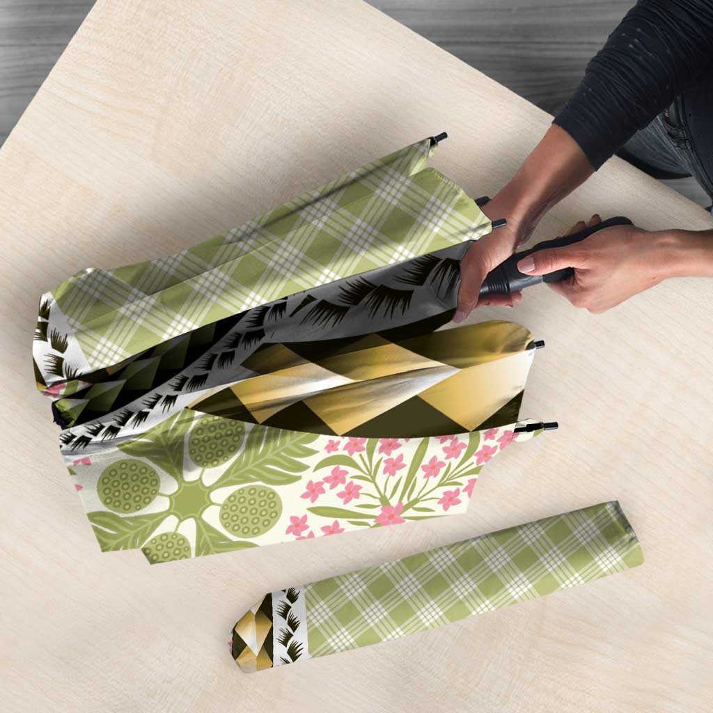 Aloha Vintage Palaka Floral Hawaiian Quilt Umbrella Omaomao Motif - Polynesian Pride