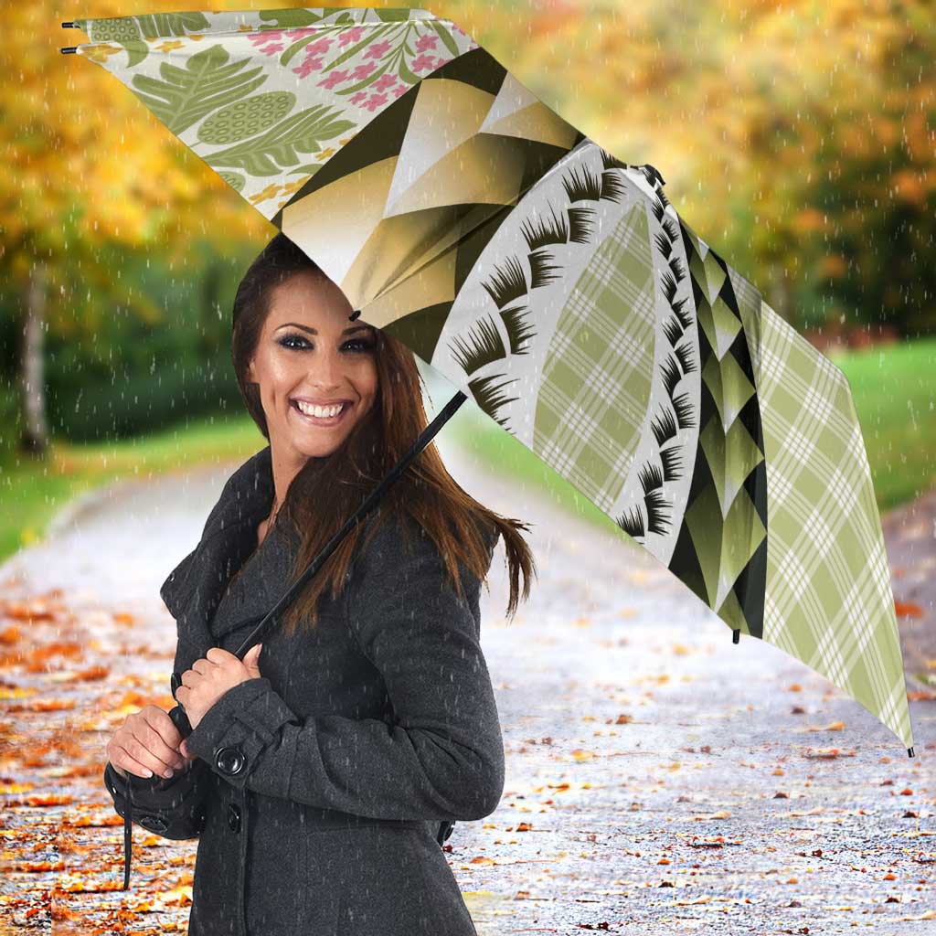 Aloha Vintage Palaka Floral Hawaiian Quilt Umbrella Omaomao Motif - Polynesian Pride