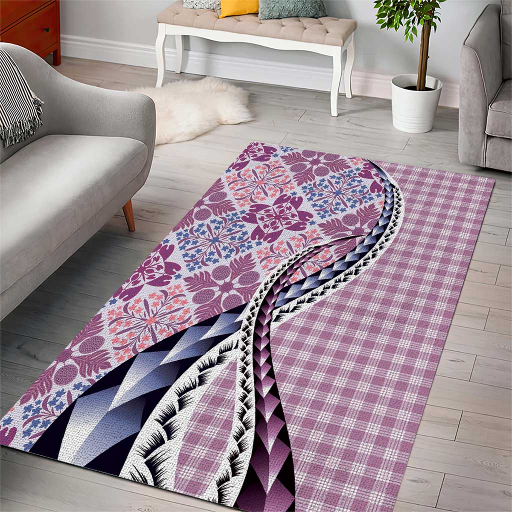 Aloha Vintage Palaka Floral Hawaiian Quilt Area Rug Akala Motif - Polynesian Pride